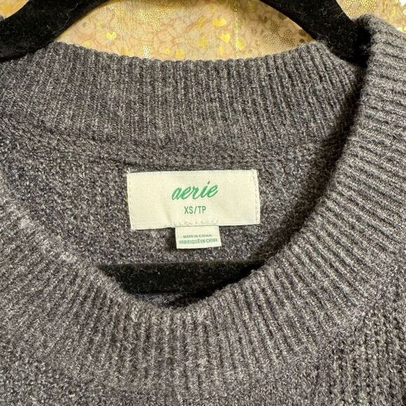 Aerie Dark Gray Oversized Ribbed Knit Drop Shoulder Crewneck Sweater XS - Picture 3 of 6